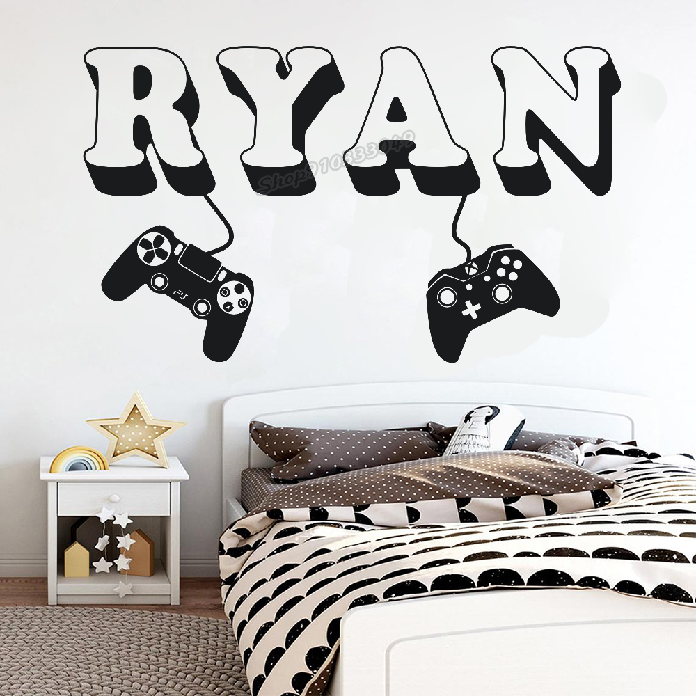 Gaming Accessories For Room - Gamerสติ๊กเกอร์ติดผนังที่กําหนดเองชื่อControllerวิดีโอเกมสติ๊กเกอร์ติดผนังที่กําหนดเองGamerชื่อไวนิลสําหรับห้องเด็กห้องเด็กเล่นDecor C426